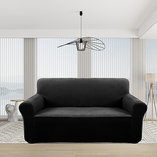 Velvet Loveseat Sofa Cover for Dogs Medium Black