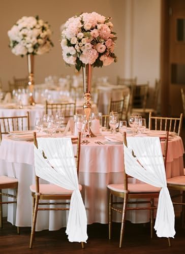 50 PCS White Cheesecloth Chair Sashes for Wedding Banquet