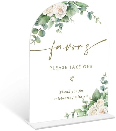 Eucalyptus Rose Wedding Sign with Holder - 6x8 Inch White Acrylic Arch