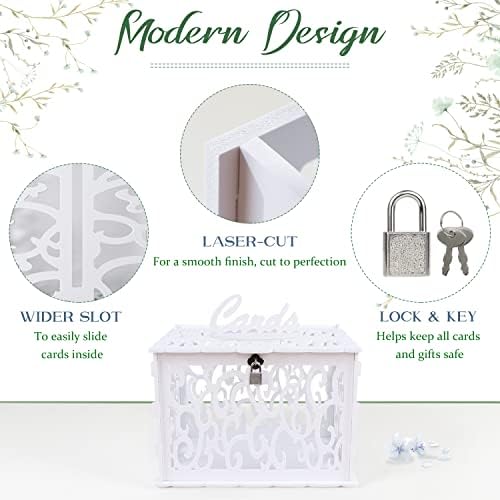 OurWarm PVC Hollow Wedding Envelope Box with Lock and Card Sign