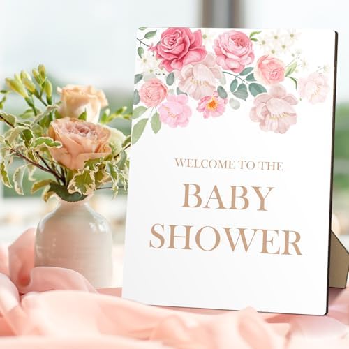 Spring Flowers Baby Shower Welcome Sign with Stand