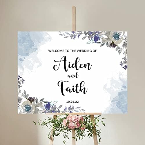 Customizable Blue Floral Luxury Wedding Welcome Sign