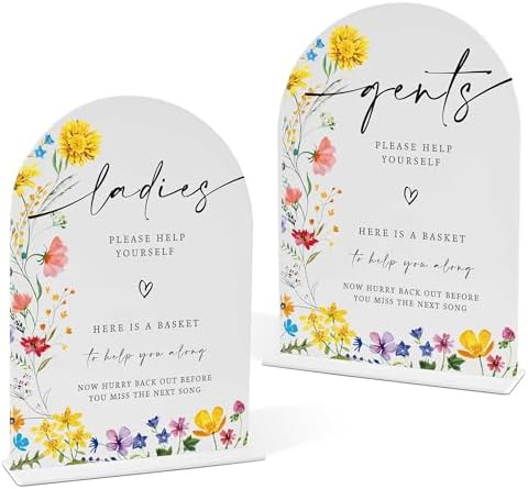 2 Pcs Floral Wedding Bathroom Signs with Holder