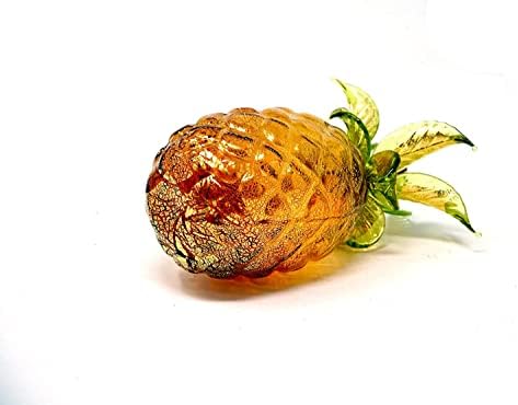 Artisan Crafted Murano Glass Pineapple Figurine Amber Green 45 Inch Tall
