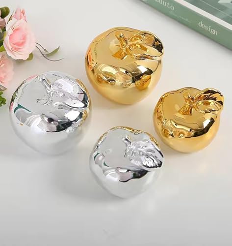 Hoobar Ceramic Fruit Shape Statues Set of 2 Gold Apple