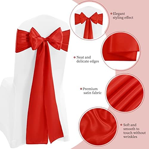 72 pcs Red Satin Chair Sashes with Back Tie