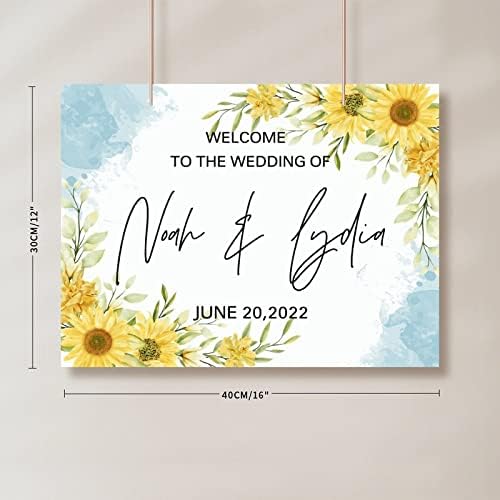 Customizable Blue Sunflowers Wedding Welcome Sign