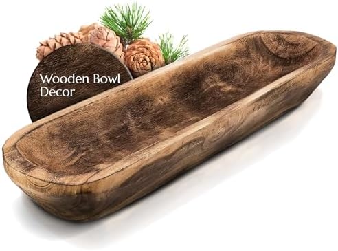 FANDOS Wooden Dough Bowl for Decor 17 Inch Rustic