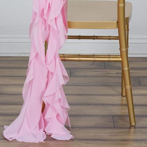 10 Pink Curly Chiffon Chair Sashes Wedding Decor