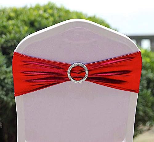 Balsa Circle 10 pcs Red Metallic Spandex Chair Sashes with Silver Buckles