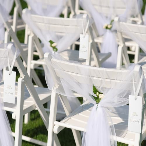 Clabby 12 Pack Gold Reserved Chair Signs with Ribbon