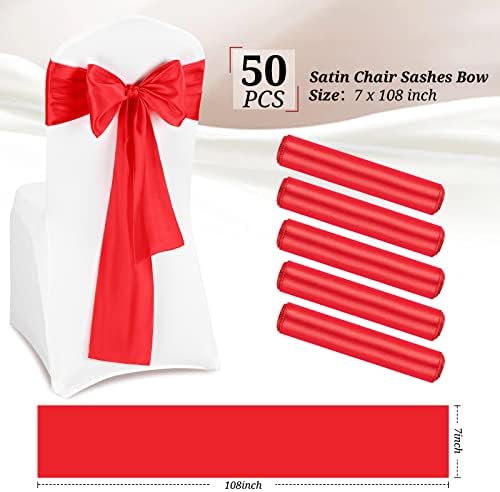 Pesonlook 50PCS Red Satin Chair Sashes for Decor