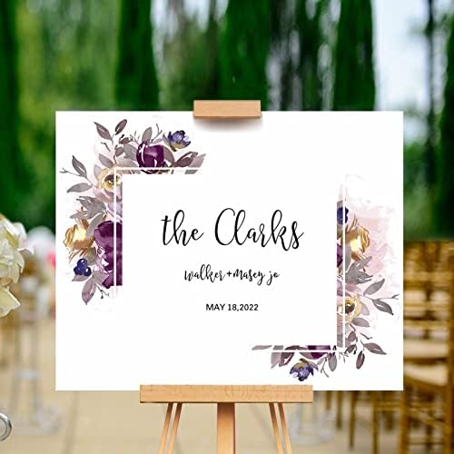 Customizable Purple Floral Wedding Welcome Sign 16x20 Inch