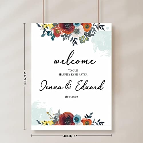 Customizable Red Floral Wedding Welcome Sign 12x16 Inch