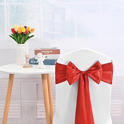 72 pcs Red Satin Chair Sashes with Back Tie