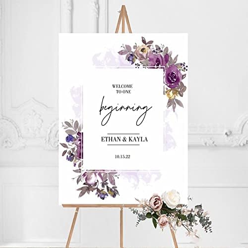 Alioyoit Personalized Purple Floral Wedding Sign