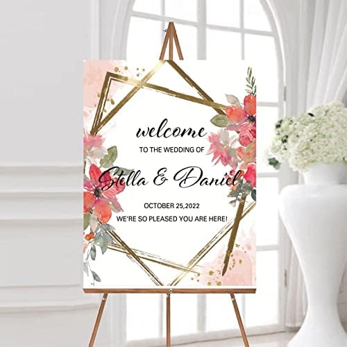 Alioyoit Personalized Red Floral Wedding Welcome Sign 12x16 Inch