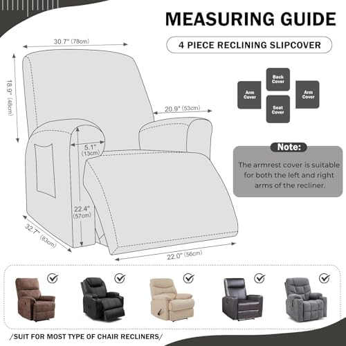 vctops 4 Piece Geometric Plush Recliner Slipcover