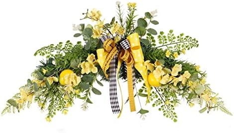 24in Artificial Lemon Swag with Large Bow Yellow Decor