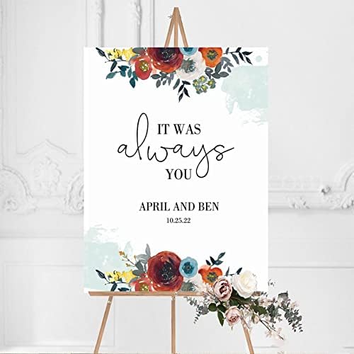 Alioyoit Red Floral Personalized Wood Wedding Sign