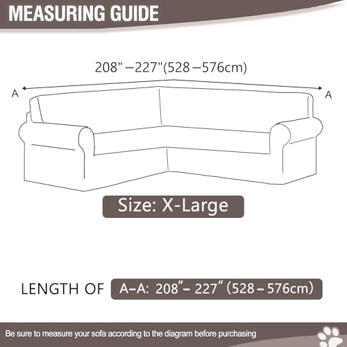 Jacquard L-Shaped Sectional Sofa Cover for Pets - Brown Khaki X-Large