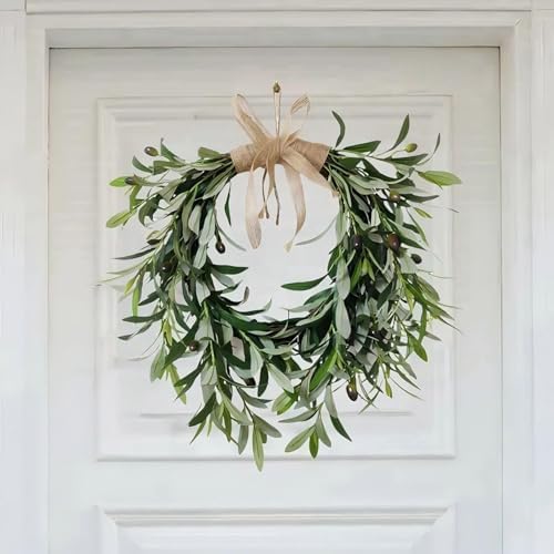 19 Inch Artificial Olive Leaf Wreath for Front Door