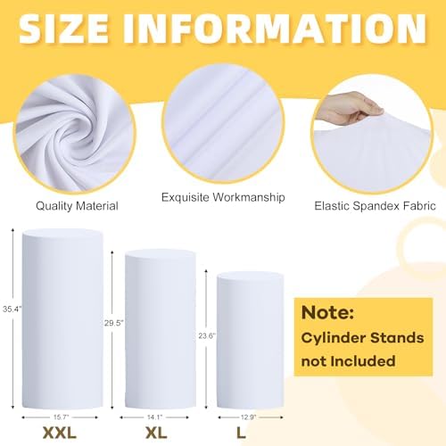 FOTSHARER 3 Pcs White Spandex Cylinder Stand Covers for Parties
