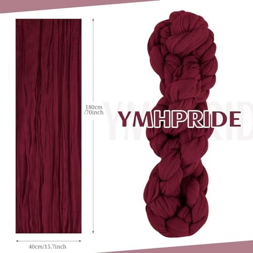 YMHPRIDE 50pcs Burgundy Cheesecloth Chair Sashes