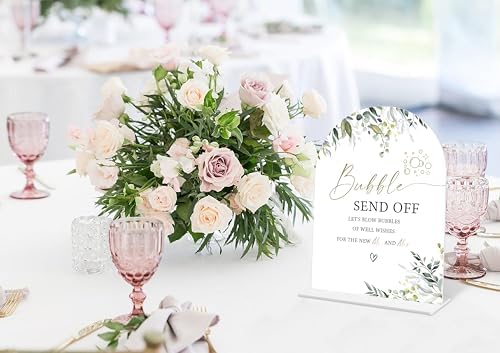 Greenery Bubble Wedding Sign 6x8 Inch White Arch Acrylic Sign with Holder