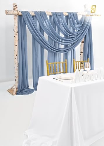 Showgeous 4 Panel Dusty Blue Sheer Chiffon Wedding Arch Drapes