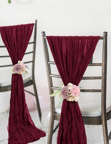 YMHPRIDE 50pcs Burgundy Cheesecloth Chair Sashes