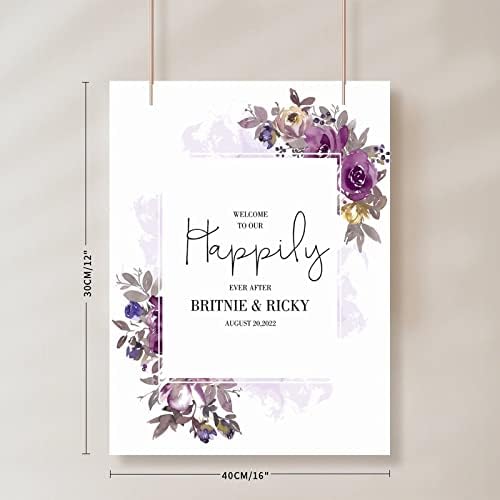 Alioyoit Purple Floral Custom Wood Wedding Sign