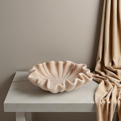 12 Inch Beige Scalloped Decorative Bowl for Keys
