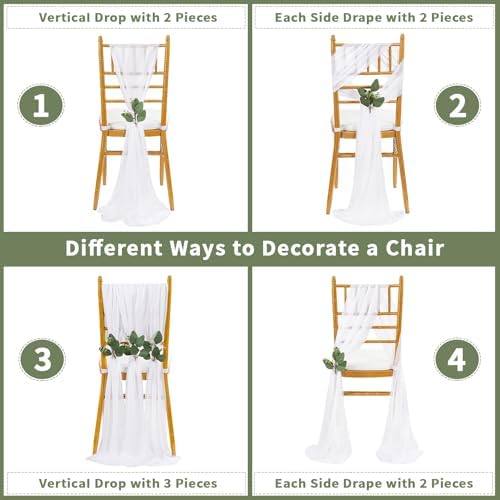 QueenDream White Chair Sashes Wedding Aisle Decorations 24 Pack