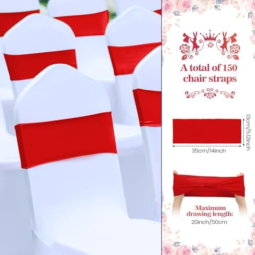 Kinlop 150 Pcs Stretch Chair Sashes Red