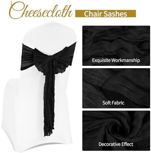 36 Pcs Black Cheesecloth Chair Sashes for Weddings and Parties