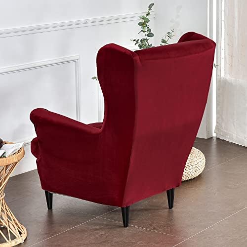GULI Wingback Chair Cover 2-Piece Velvet Wine Red