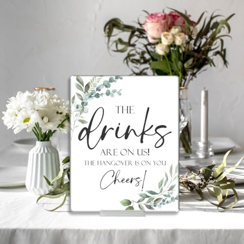Vodbok Wedding Table Sign Acrylic With Stand - The Drinks Are On Us