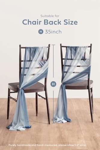 Lings Moment Dusty Blue Wedding Chair Sashes 16pcs Wrinkle-Free Chiffon Cover