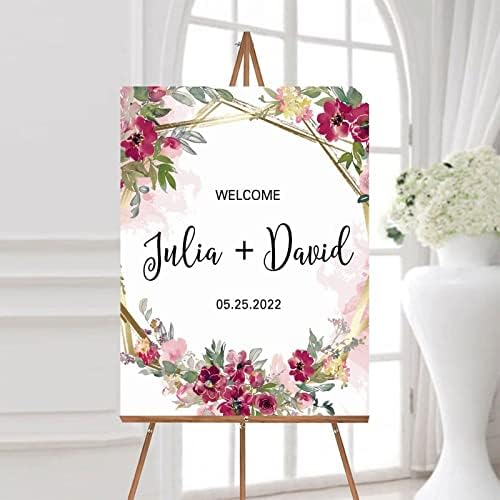 Alioyoit Pink Floral Welcome Sign 12x16 Inch Wood Wedding Sign
