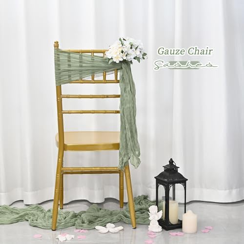 Showgeous Cheesecloth Chair Sashes 20PCS Sage Green 16x70 Inch