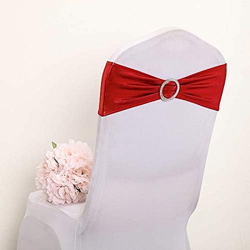 Balsa Circle 10 pcs Red Metallic Spandex Chair Sashes with Silver Buckles
