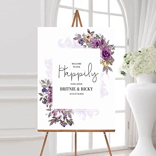 Alioyoit Purple Floral Custom Wood Wedding Sign