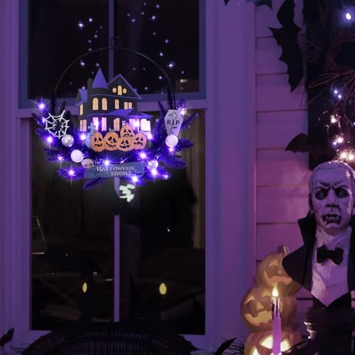 Lighted Halloween Wreath for Front Door