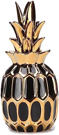Modern Black Gold Pineapple Ceramic Statue 114in