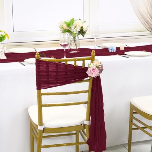 YMHPRIDE 50pcs Burgundy Cheesecloth Chair Sashes