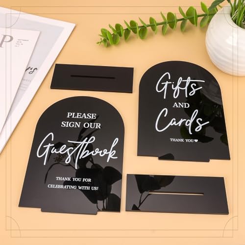 KOSKIMER 2 Pcs Black Acrylic Wedding Signs with Holders