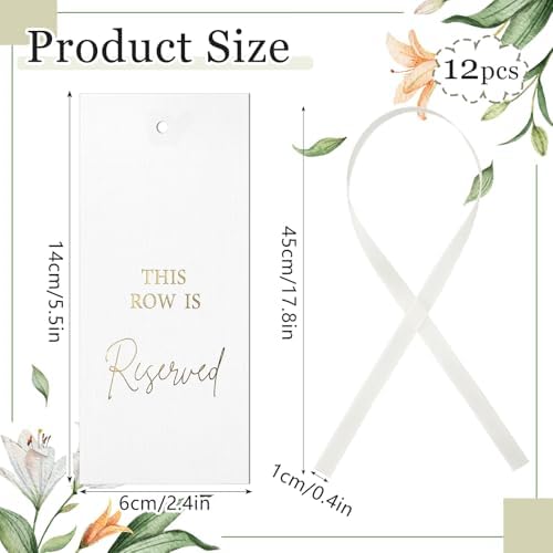Clabby 12 Pack Gold Reserved Chair Signs with Ribbon