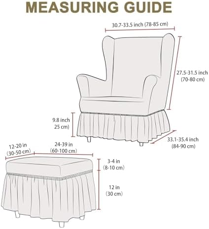 Stretch Seersucker Chair Slipcover with Ottoman Universal Wingback Chair Cover Set Beige