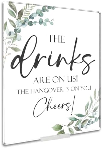 Vodbok Wedding Table Sign Acrylic With Stand - The Drinks Are On Us